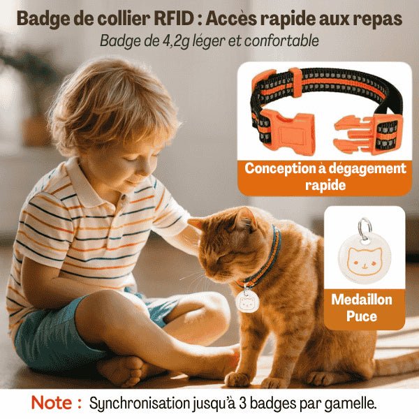 Gamelle automatique chat puce collier badge médaillon RFID confortable léger CrocTech Edition™
