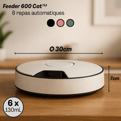 Gamelle chat automatique sans fil 6 repas 130 ml noir rose vert dimensions - Feeder 600 Cat™