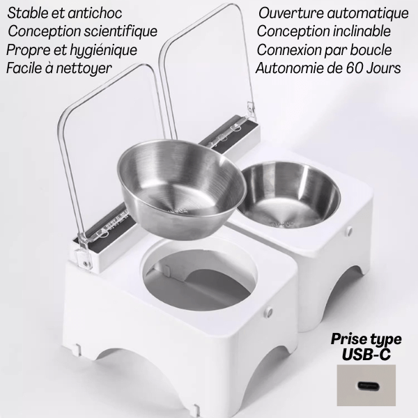 Gamelle chat surélevée automatique sans fil autonome à batterie connexion ensemble par boucle - Smart Feeder™