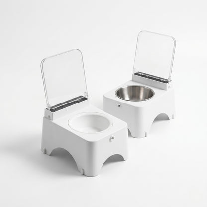 Gamelle chat automatique surélevée ouverture à capteur protection nourriture avec bol céramique et inox