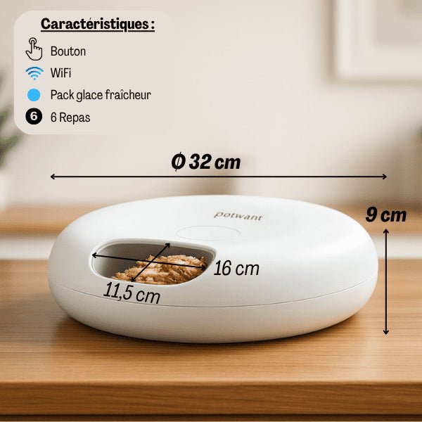 Gamelle chat automatique connectée bouton wifi ou pack glace repas frais dimensions - BowlPro 600™