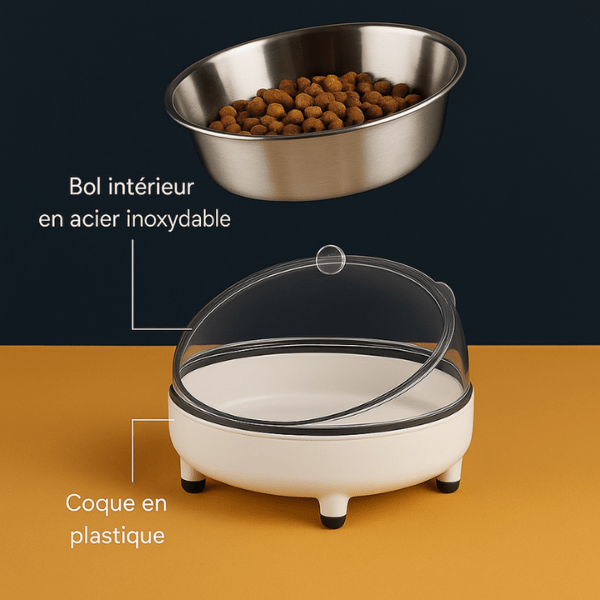 Gamelle chat inclinée avec bol inox amovible coque plastique PP Moustache Bowl™
