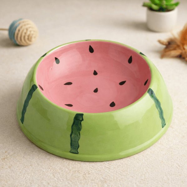 Gamelle chat céramique stable et élégante en design pastèque pour croquettes et eau