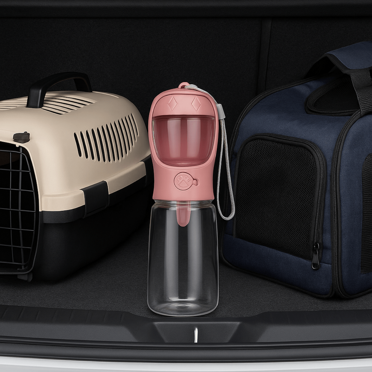 Gamelle chat portable 3en1 rose gourde transport dans coffre voiture pour ballade chat - Croq-Pocket­™