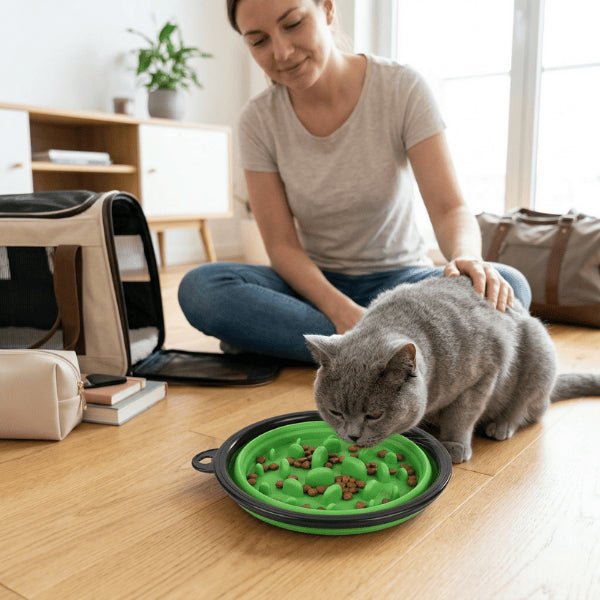 Gamelle chat glouton portable avec mousqueton idéale transport et repas lent en déplacement