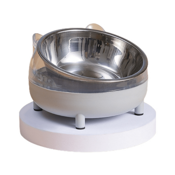 Gamelle chat grise bol inox amovible design tête chat Moustache Bowl™