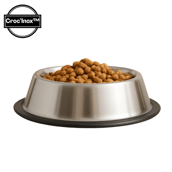 Gamelle chat inox antidérapante avec croquettes vue profil Croc'Inox™