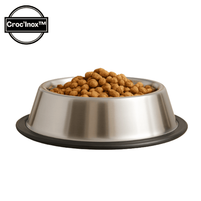 Gamelle chat inox antidérapante avec croquettes vue profil Croc'Inox™
