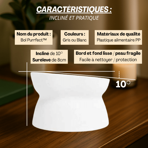 Gamelle chat surélevée blanche carrée et ronde 2en1 avec caractéristiques inclinée pratique - Bol Purrfect™