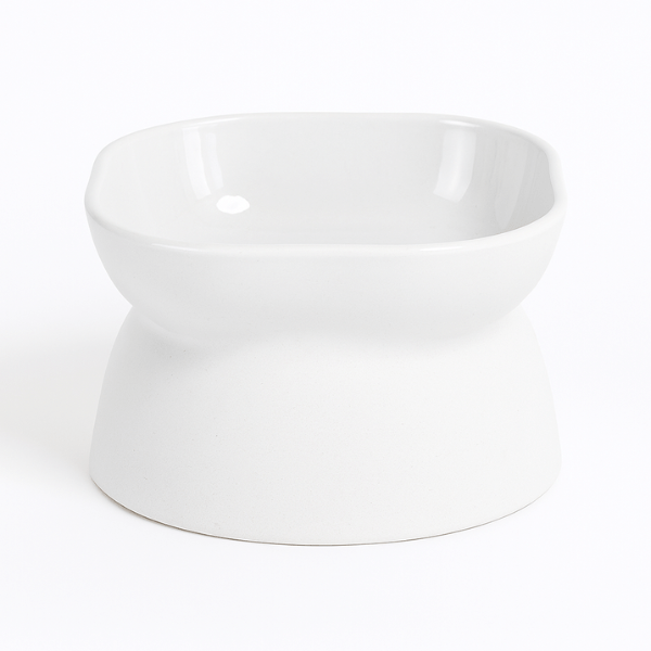 Gamelle chat surélevée réversible polyvalente carré et ronde blanche - Bol Purrfect™