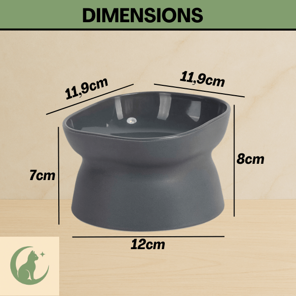 Gamelle chat surélevée bol réversible gris carré 11,9 x 11,9 cm hauteur 8cm dimensions - Bol Purrfect™