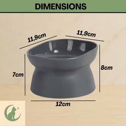 Gamelle chat surélevée bol réversible gris carré 11,9 x 11,9 cm hauteur 8cm dimensions - Bol Purrfect™
