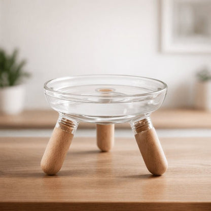 Gamelle pour chat surélevée élégante bol amovible 3 pieds bois design