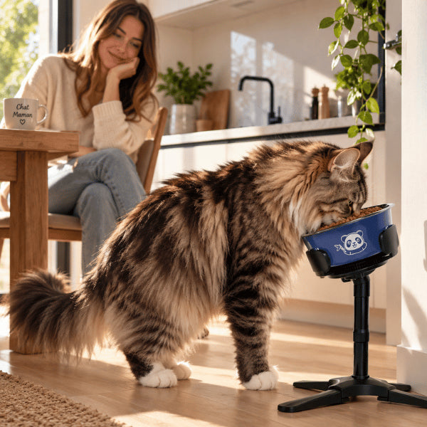 Gamelle chat surélevée adaptée aux grands félins pour une posture naturelle