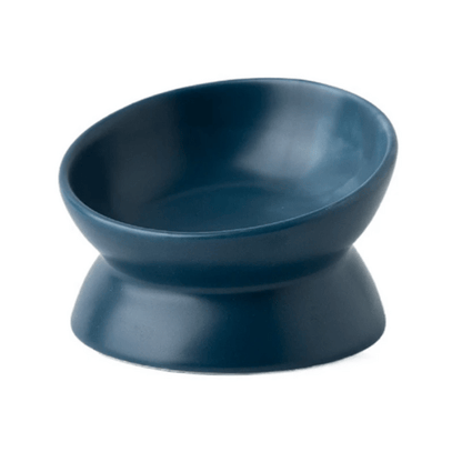 Gamelle chat surélevée inclinée céramique ronde bleue - BowlMagic™