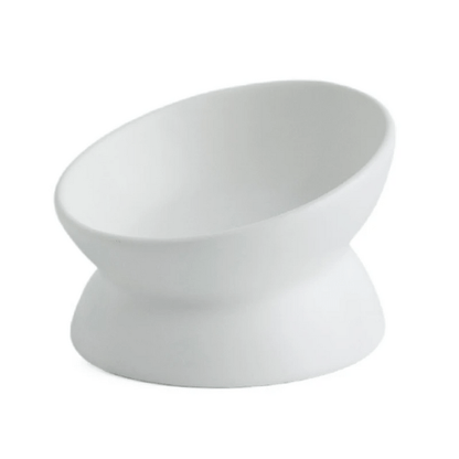 Gamelle chat surélevée inclinée céramique ronde blanche - BowlMagic™