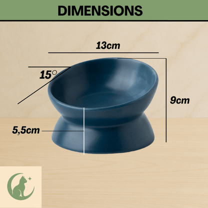 Gamelle chat surélevée inclinée 15° ronde bleu bol Ø 13 cm H 9 cm -  BowlMagic™