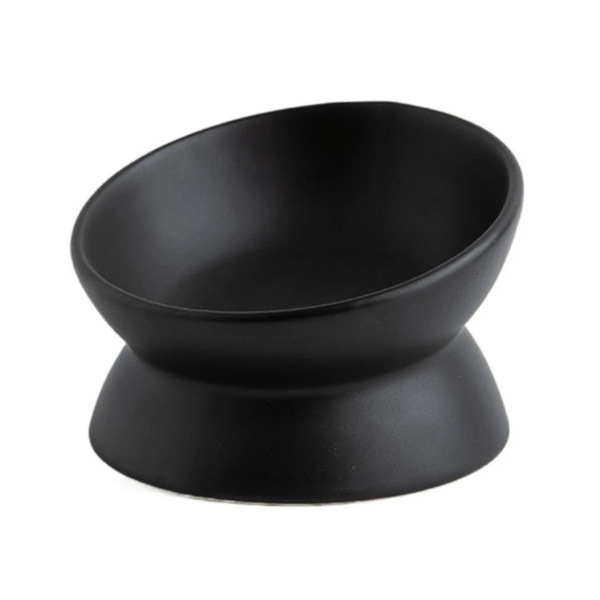 Gamelle chat surélevée inclinée céramique ronde noire - BowlMagic™