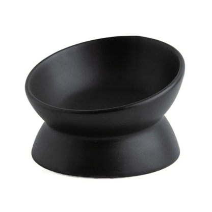 Gamelle chat surélevée inclinée céramique ronde noire - BowlMagic™