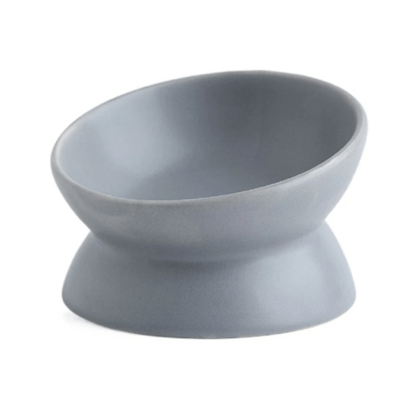 Gamelle chat surélevée inclinée céramique ronde grise - BowlMagic™