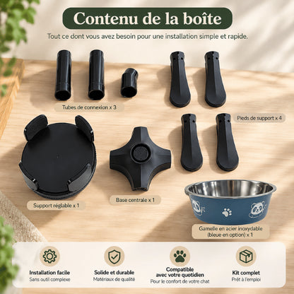 Gamelle chat surélevée avec kit démontable bol inox et support antidérapant