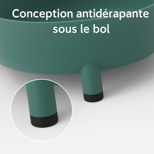 Gamelle chat verte avec 4 pieds surélevés antidérapants Moustache Bowl™