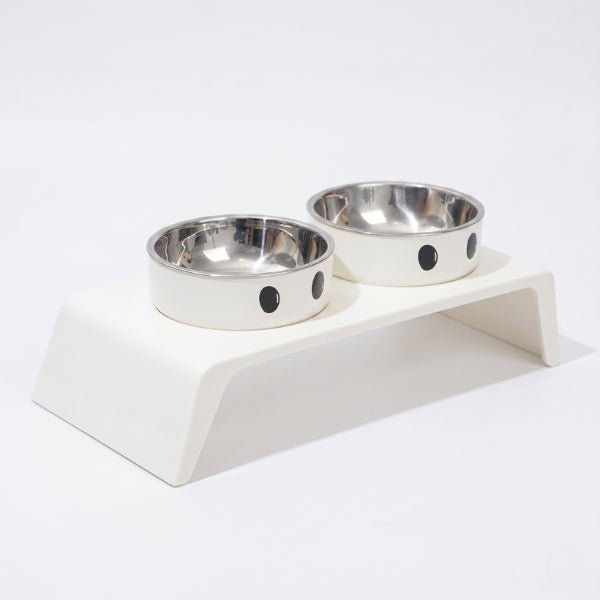 Gamelle double chat support blanc stable avec bols inox