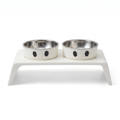 Gamelle double chat blanche design premium à bols inox amovibles élégants