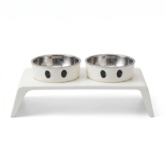 Gamelle double chat blanche design premium à bols inox amovibles élégants