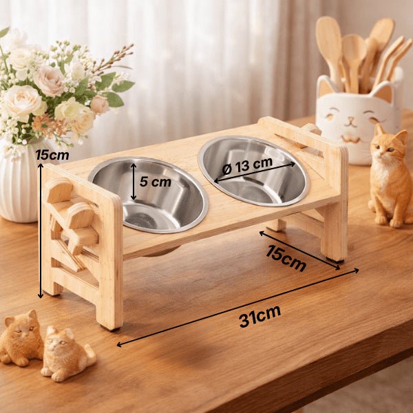 Gamelle double pour chat réglable dimensions idéales support bois
