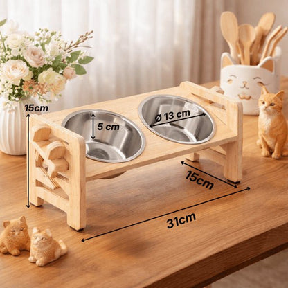 Gamelle double pour chat réglable dimensions idéales support bois