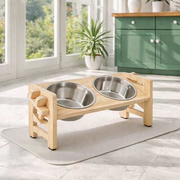 Gamelle double pour chat support bois stable surélevé design premium