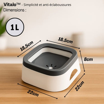 Gamelle eau chat compacte petite taille grande capacité gris 1 L dimensions Vitalo™