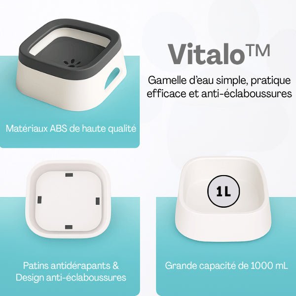 Gamelle eau chat efficace pratique anti éclaboussures antidérapante grande capacité 1 litre Vitalo™