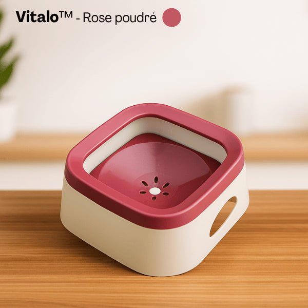 Gamelle eau chat grande capacité anti éclaboussures carré rose poudré 1 litre Vitalo™