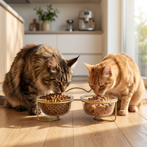 Gamelle en verre pour chat double idéale pour repas chats croquettes et pâtée quotidienne