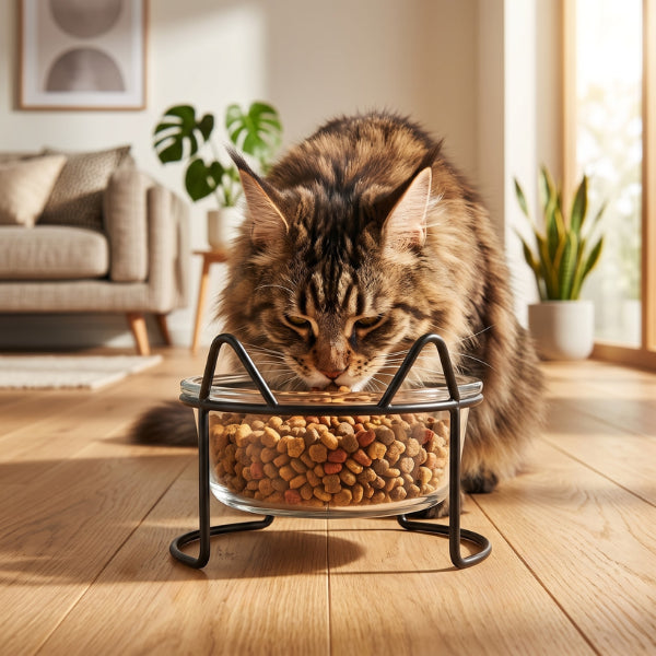 Gamelle en verre pour chat surélevée noire améliorant confort et digestion naturelle