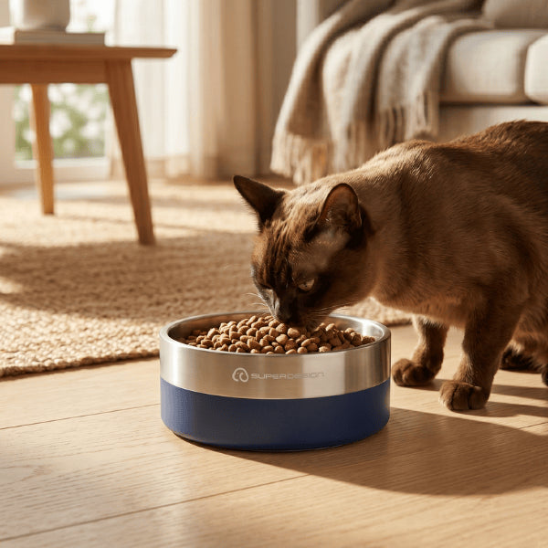 Gamelle inox chat bleue pour croquettes chat adulte stable