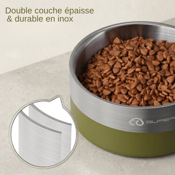 Gamelle inox chat double paroi inox épais durable verte