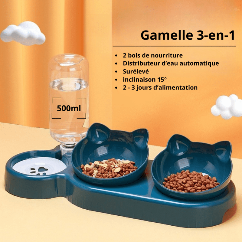 Gamelle pour chat double bol nourriture et distributeur eau chat 500 mL - Buffet-Cat™