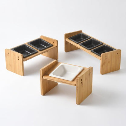 Gamelle pour chat céramique design support bois naturel élégant simple double et triple blanc et noir