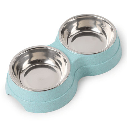 Gamelle pour chat double bol inox amovible support bleu - DoubleCat-Classic™