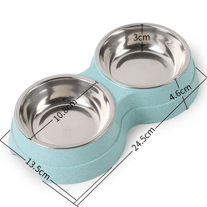 Gamelle pour chat double bol 10,8 cm support bleu dimensions 24,5 x 13,5 x 4,6 cm - DoubleCat-Classic™