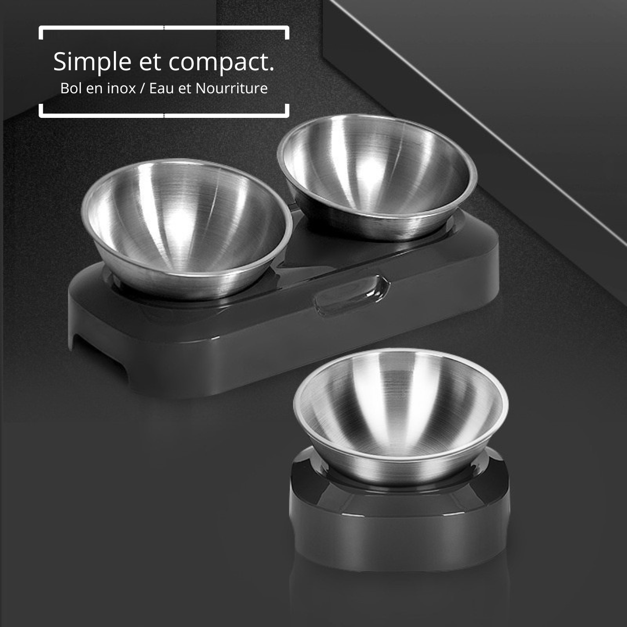 Gamelle pour chat réglable simple et double bol inox compact pour eau et nourriture - Goûter-Griffe™