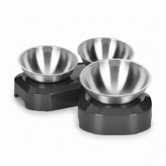 Gamelle pour chat réglable de 0 à 15 degrés support surélevé simple et double bol inox