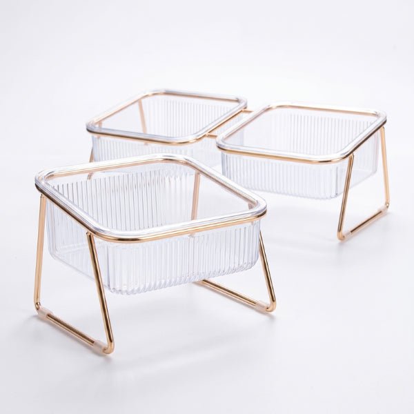 Gamelle pour chat simple et double inclinée surélevée à support doré et bol amovible pratique