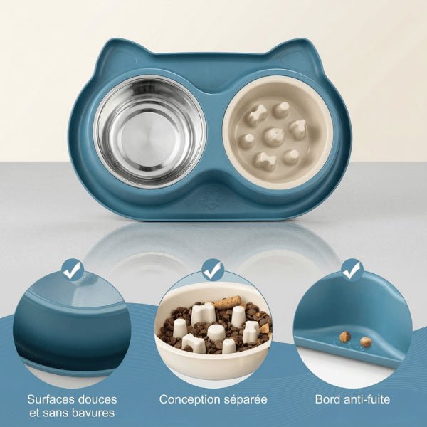 Gamelles anti glouton double avec bols amovibles pour eau et croquettes repas complet