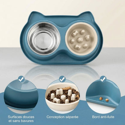 Gamelles anti glouton double avec bols amovibles pour eau et croquettes repas complet