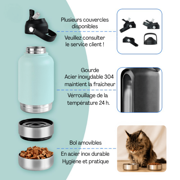 Gamelles chat - gourde 3en1 | Compact FéliPack™ - Amour de Chat