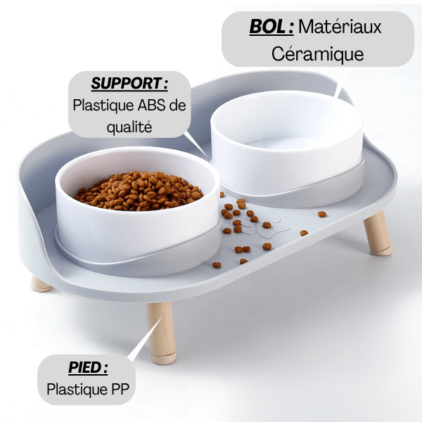 Gamelles chat bol céramique blanc double surélevé matériaux de qualité - Duo Station™